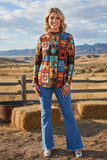 Western patchwork long sleeve top