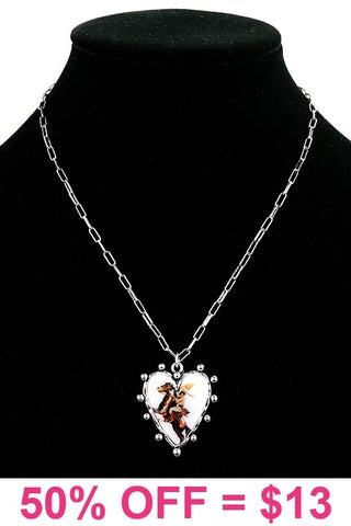 White Cowgirl heart silver necklace