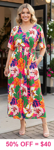 Pink & Green Flower Maxi Dress