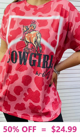 Cowgirl Wild Red Leopard graphic tee