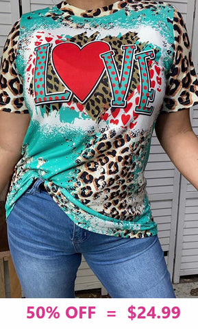 Turquoise and Leopard LOVE graphic tee