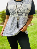 S, L, 2X, 3X : Grey Western & Leopard Top