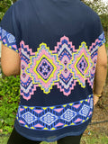 Sheer with lining Navy Tribal short sleeve top