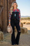 Black top with Red & Turquoise tribal sleeves