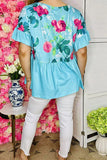 Turquoise floral baby doll top