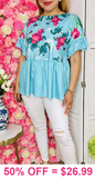 Turquoise floral baby doll top
