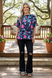 Navy Top with Pink floral print