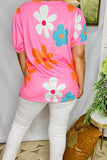 Pink Flower print top with bubble sleeves
