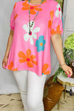 Pink Flower print top with bubble sleeves