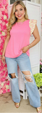 Pink top stripe cap sleeves