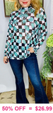 Turquoise conchos checkered mesh top