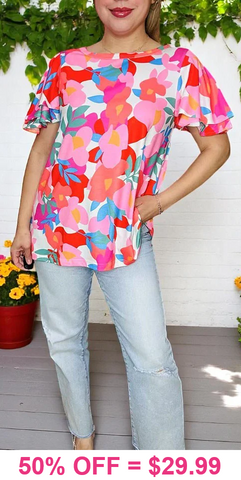 Floral top ruffle cap sleeve