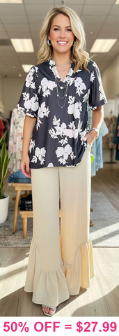 Grey top with white floral print