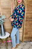 Navy Flower long sleeve top