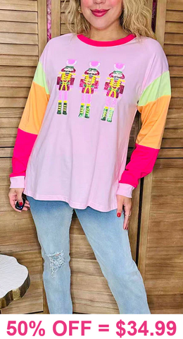 Nutcracker sequin patch Pink top neon stripe sleeves