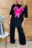 Pink Candy Cane sequin patch black top