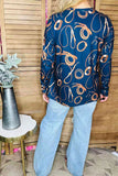 Navy long sleeve with Western rope designs