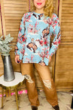 Baby Blue Western print long sleeve top
