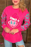 Pink Christmas sweatshirt turquoise leopard sleeves