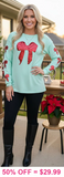Red sequin Bow mint top