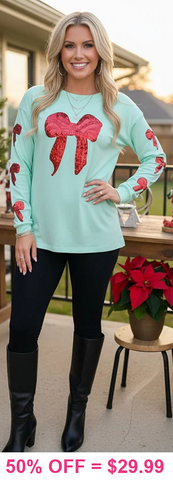 Red sequin Bow mint top