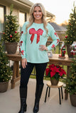 Red sequin Bow mint top