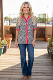TOP SELLER : Leopard top with pink stripe detail