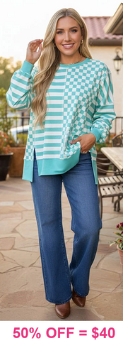 Turquoise and White checkered sweatshirt