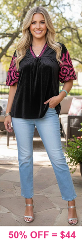 Black Velvet Pink embroidery blouse