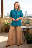 Teal lace ruffle blouse