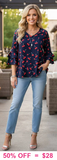 NEW Navy blue top with cherry print