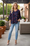 NEW Navy blue top with cherry print