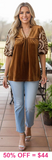 Golden Honey Velvet embroidery blouse