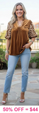 Golden Honey Velvet embroidery blouse
