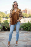 Golden Honey Velvet embroidery blouse