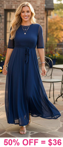 Navy Maxi Mesh Dress with knee length lining