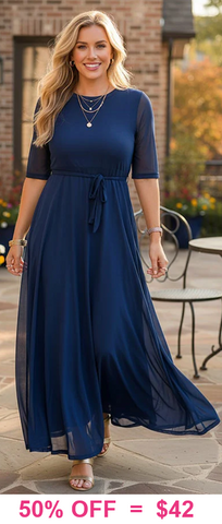 Navy blue Maxi Mesh Dress with lining