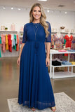 Navy blue Maxi Mesh Dress with lining