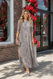 Taupe floral print mesh dress with lining