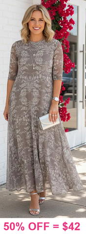 Taupe floral print mesh dress with lining