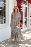 Taupe floral print mesh dress with lining