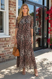 S, M, L, 3X Brown Animal print mesh dress with lining