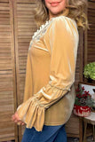 Velvet Blouse with Embroidery neckline & Bell Sleeves