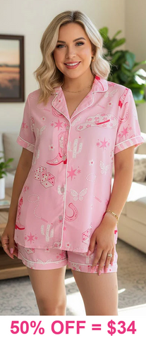 Pink Western print pajama set