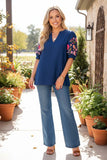 Navy Blouse with embroidery sleeves