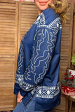 Blue Western Stitching print Sweatshirt