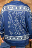 Blue Western Stitching print Sweatshirt