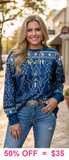 Blue Western Stitching print Sweatshirt