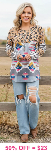Leopard & Grey tribal top
