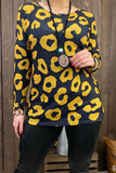 Mustard Leopard print black long sleeve top